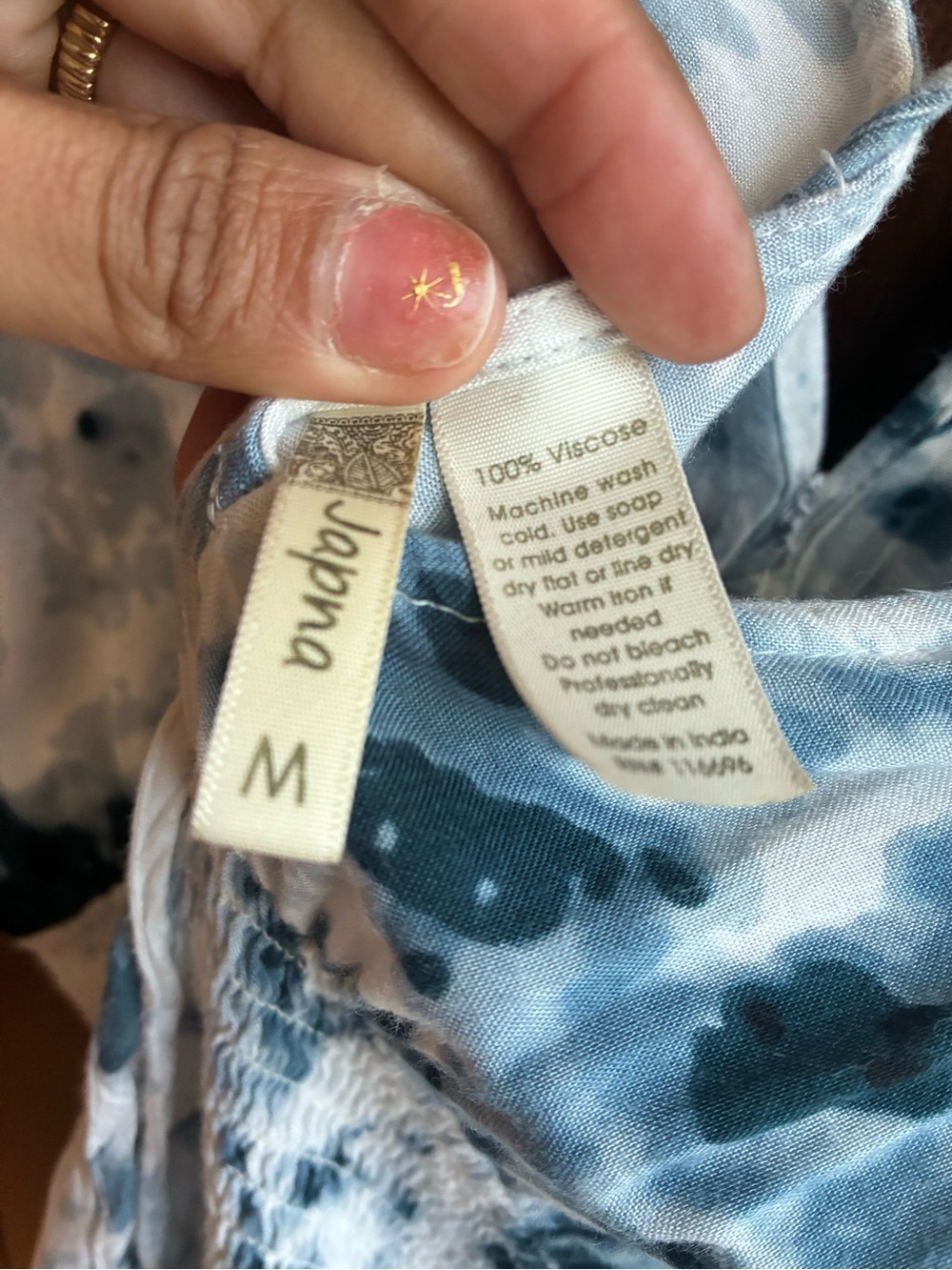 Japna Blue & White Watercolor Smocked Maxi Dress | Boho Empire Waist - Picture 7 of 7